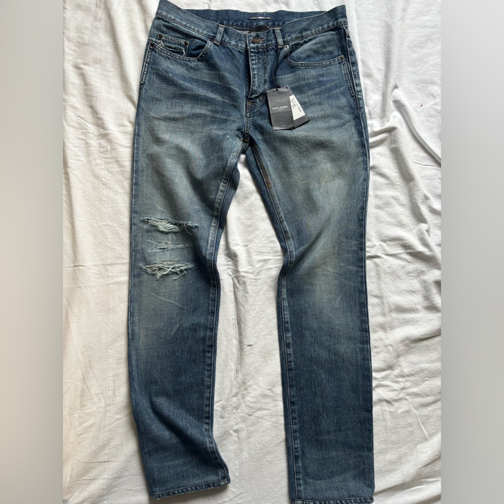 Saint Laurent Men's Faded Blue Slim Jeans - Picture 10 of 13